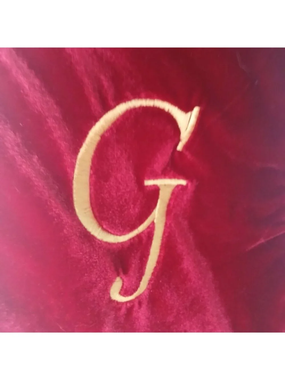 VTG Red Velvet Christmas Stocking With Gold Monogram 